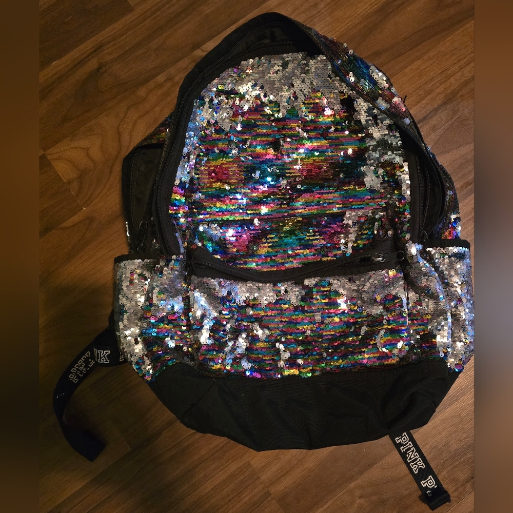Victoria Secret Multi Color And Silver Sequin Backpack Flip For Color Change